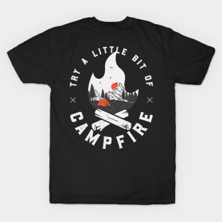 Try A Little Bit Of Campfire | Hiking Mountains Camping Sunset T-Shirt